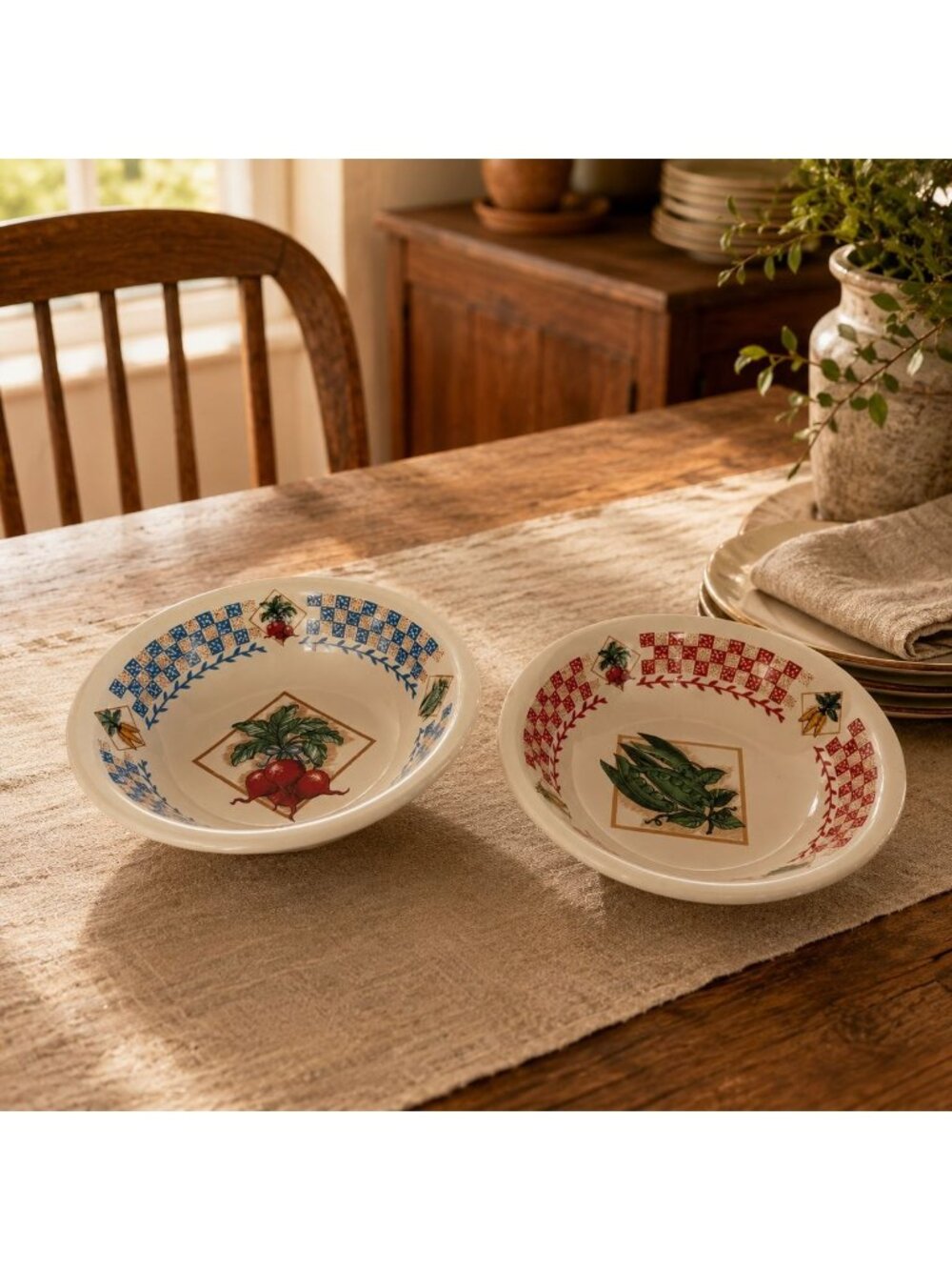 Farmhouse Vegetable Soup Bowls Set Country Kitchen Cottagecore Ceramic 8 inch